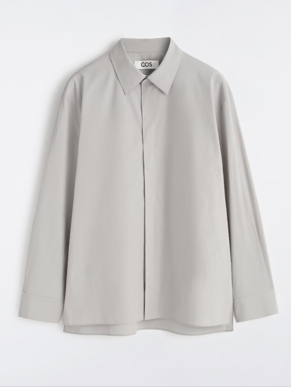 COS Oversized Covered Buttondown ¾ Sleeve Shirt Dove Gray Lagenlook Size Medium